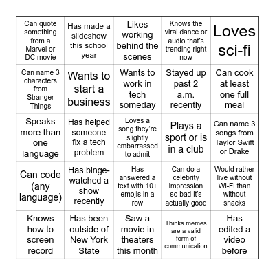Icebreaker Bingo Card