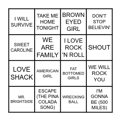 SING ALONG WITH ME! Bingo Card
