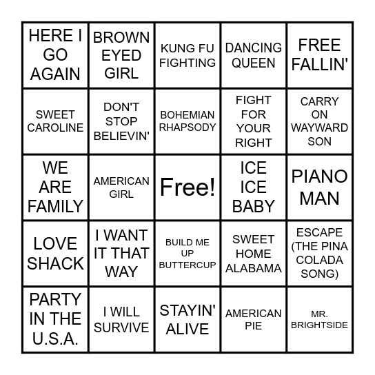 SING A LONG WITH ME! Bingo Card
