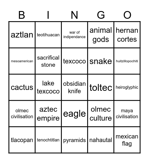 history of mexico Bingo Card