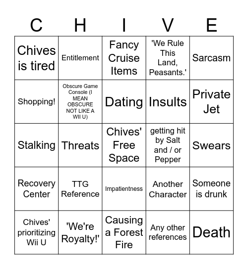 bingo board in honour of my chat Bingo Card