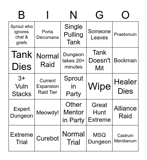 Mentor Roulette Bingo Card