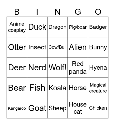 Furry Bingo Card