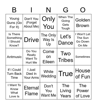 Musical Bingo Card
