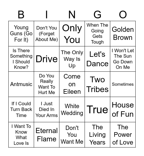 Musical Bingo Card