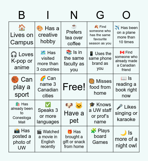 Find Someone Who... Bingo Card