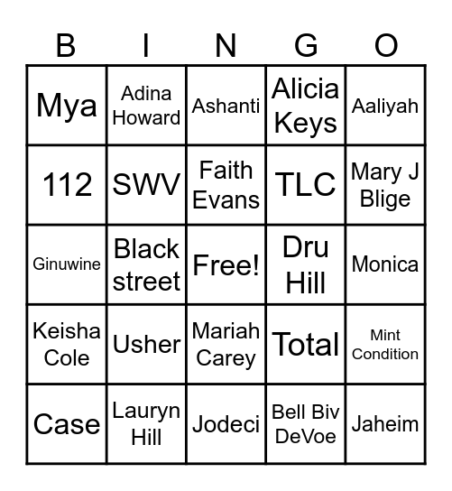 Old School RNB Bingo Card