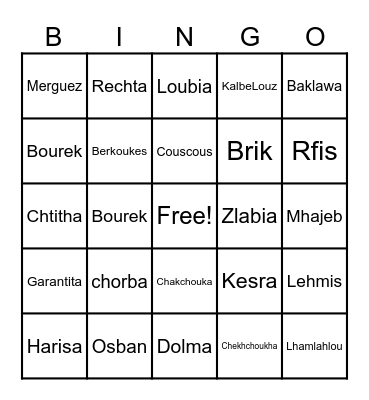 Algerian Food Bingo!! Bingo Card