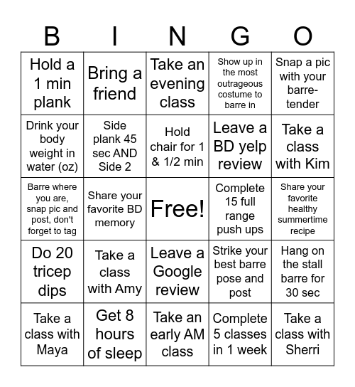 BD Barre Bingo Card