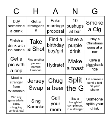 Bar Bingo Card