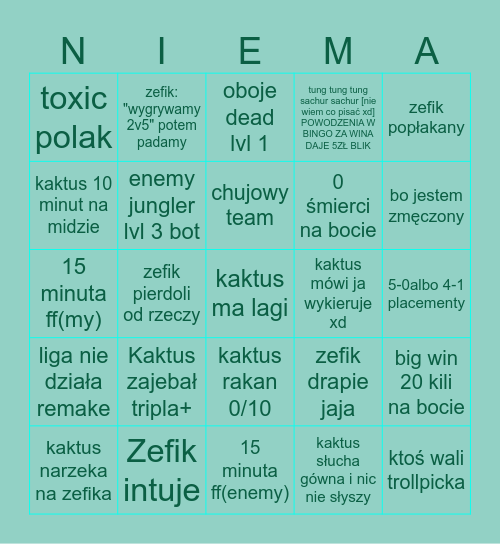 DUO CHALLANGE NiemaPrawDziwka#77777 Bingo Card