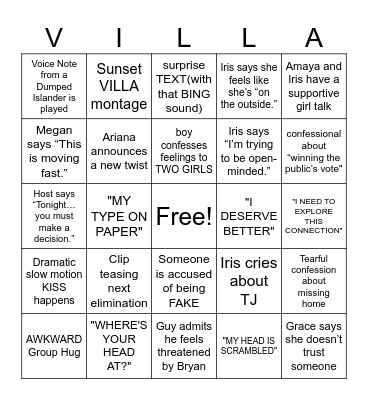 Love Island | SZN 7; Episode 30 Bingo Card