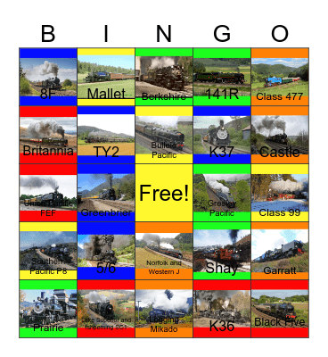 Steam in the Mountains Bingo Card