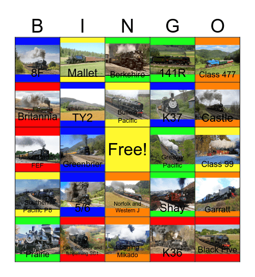 Steam in the Mountains Bingo Card