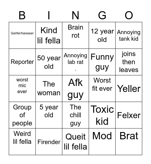 Yeep Bingo Card