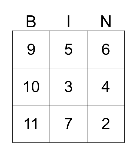 Number Bingo Card