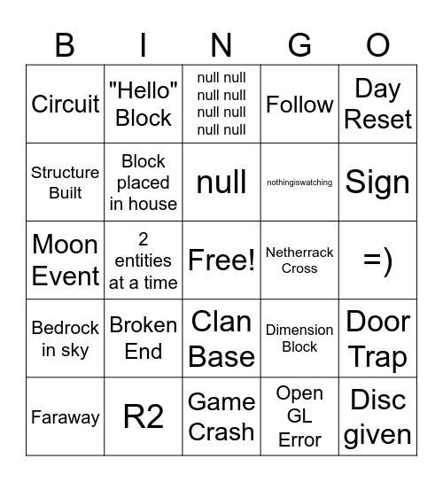 The Broken Script Bingo Card