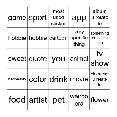 what makes you yourself? Bingo Card