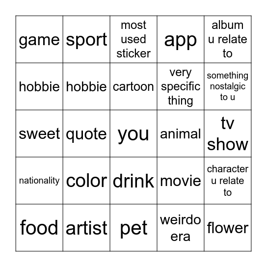 what makes you yourself? Bingo Card