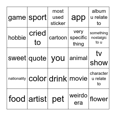 what makes you yourself? Bingo Card