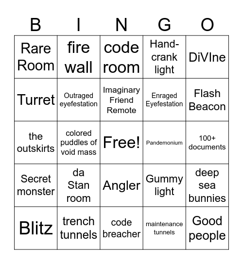 Pressure bingo Card