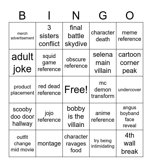jojo reference Bingo Card