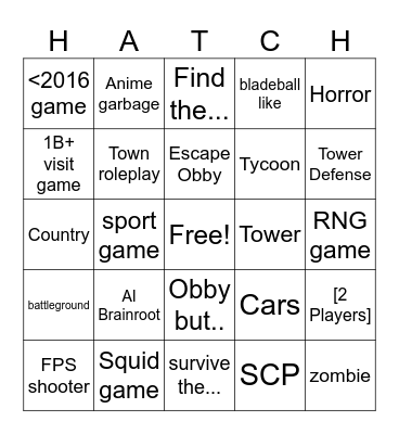 Roblox The Hatch Biome Bingo Card
