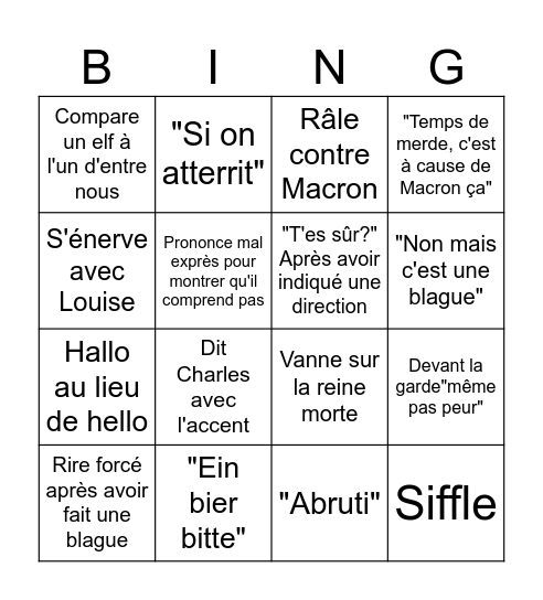 Papa à Londres Bingo Card
