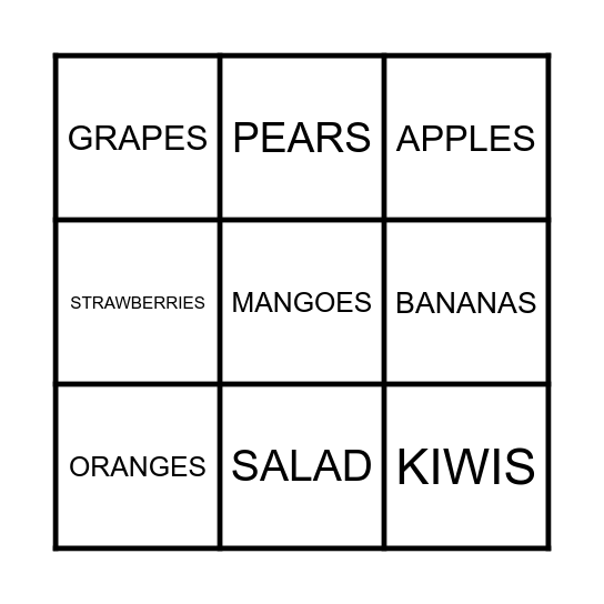 FRUITS Bingo Card