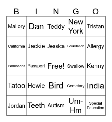 Bubbie Bingo Card