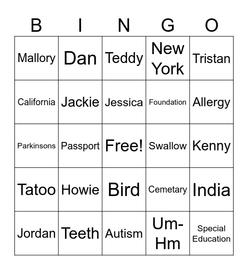 Bubbie Bingo Card