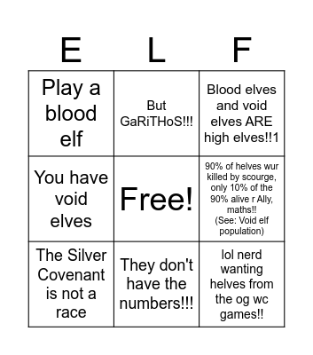 WoW High ELF Pushback Bingo Card