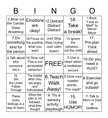 UNDERSTANDING TODDLER TANTRUMS Bingo Card