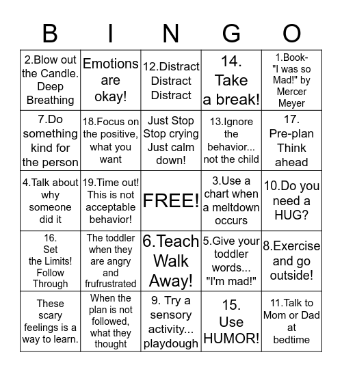 UNDERSTANDING TODDLER TANTRUMS Bingo Card