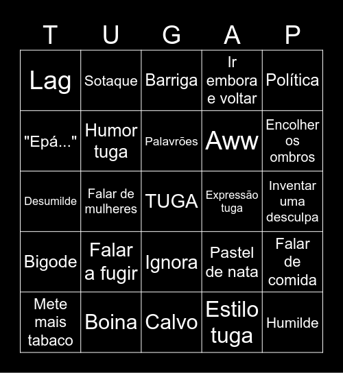 Tuga Bingo Card