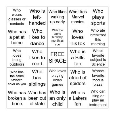 Find someone... Bingo Card