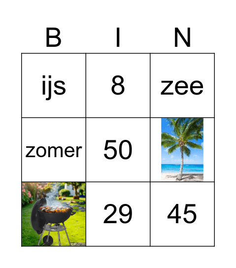 zomer NT2 volwassen Bingo Card