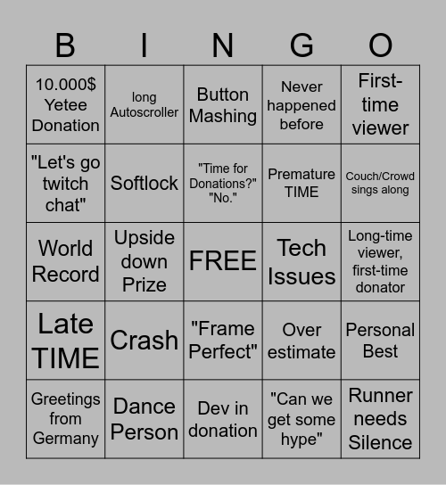 SGDQ Bingor Bingo Card