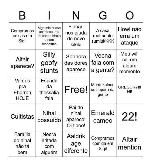 Bingo de Vecna Bingo Card