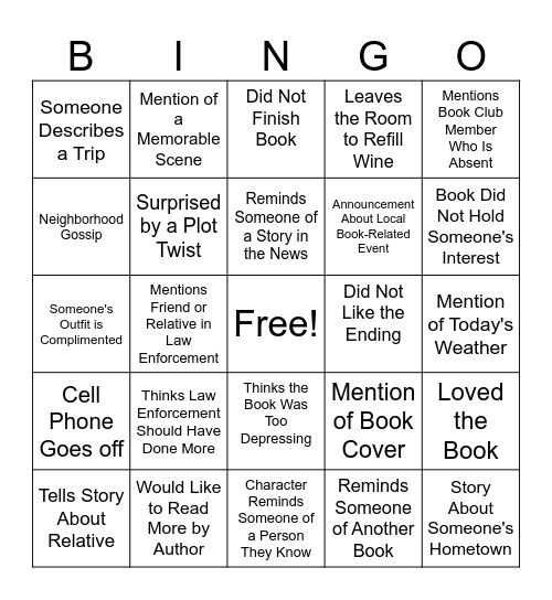Overheard or Seen at Book Club Bingo Card