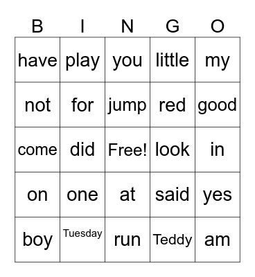 Tara's Sight Words Bingo Card