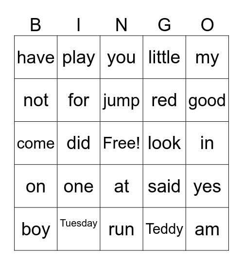 Tara's Sight Words Bingo Card