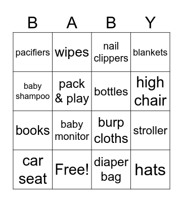 Baby Shower Bingo Card