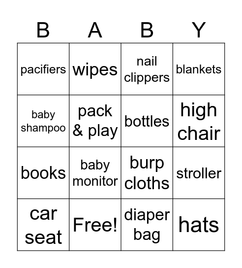 Baby Shower Bingo Card