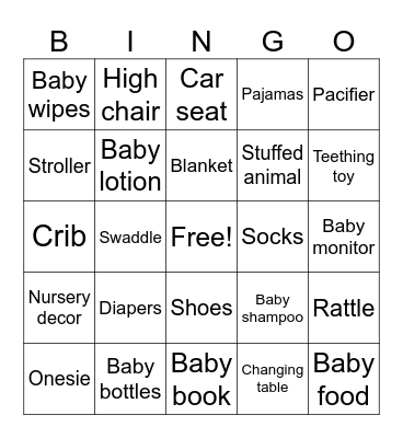 Baby Shower Bingo Card