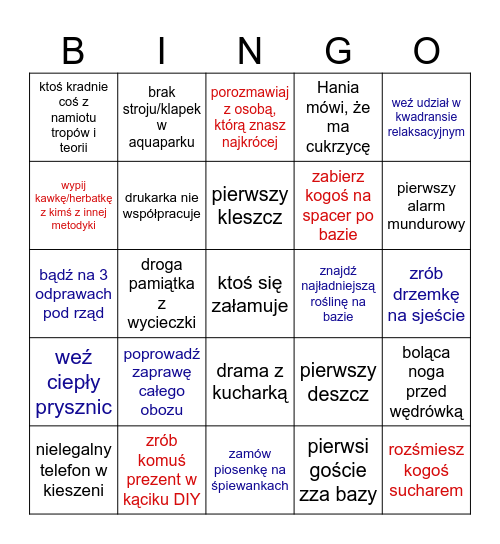 Obozowe bingo Card