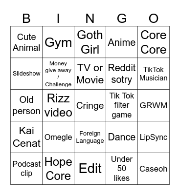 TikTok Bingo 2024 Bingo Card