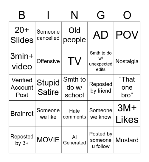 TikTok Bingo 2025 Edition Bingo Card