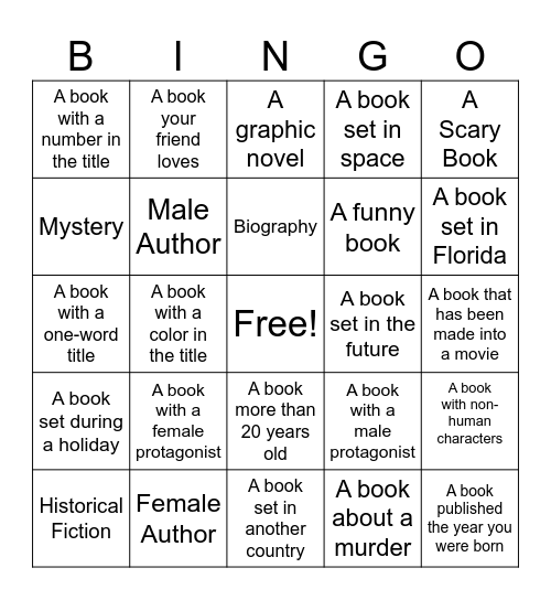 Reading Bingo Card