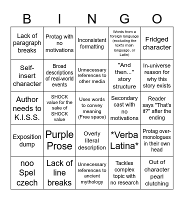 Writing Tropes Bingo Card
